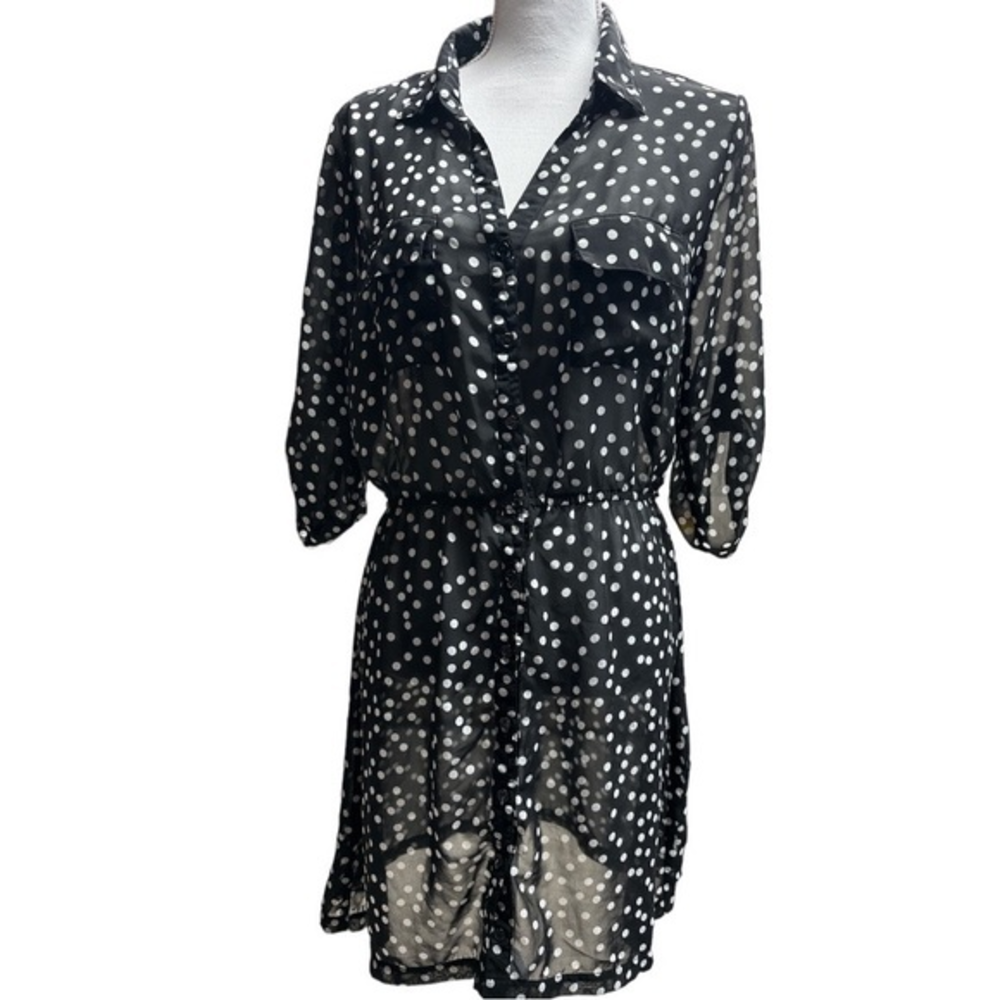 Maurice's Sheer Polka Dot Collared Knee Length Dress Size L